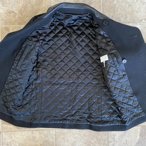 SANDRO Paris Black Leather Trim 100% Wool Pea Coat - Picture 8 of 14